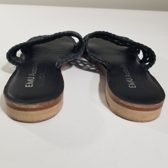 Emu Kadina Leather Slide Womens 8M US  Block Heel Cusioned Boho Chic Black Woven - Picture 4 of 8